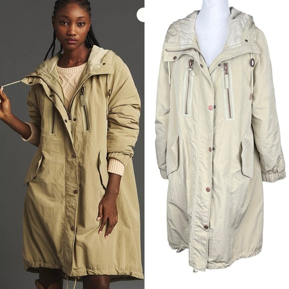 Pilcro Anthropologie Tan Hooded Anorak Coat Fisherman Parka Drawstring Size S - Picture 1 of 12